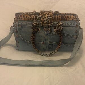 Leopard Print Denim Handbag